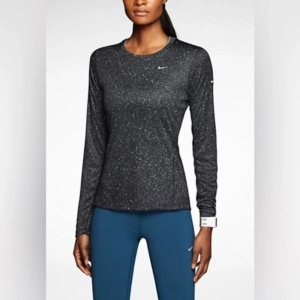 Nike Black Silver Athletic Dri-Fit Running Long Sleeve Top - SZ SM